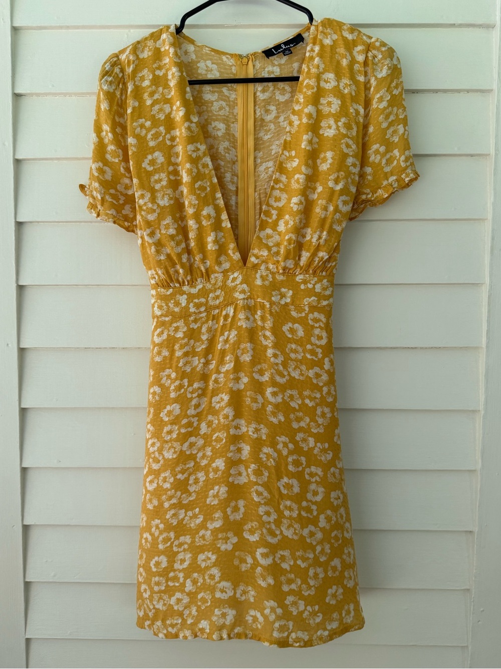 Lulus | Mustard Floral Deep V Tie Back Mini Dress Size M